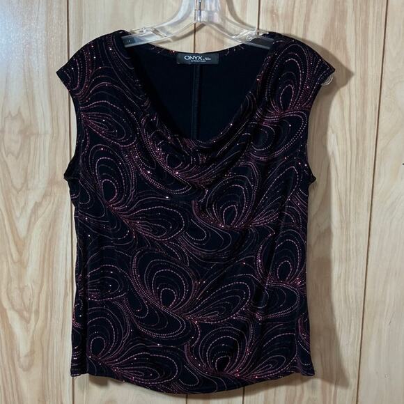 ONYX Nite by Wendye Chaitin Swirling Glitter Drop Cowl Neck Sleeveless Pullover - Picture 1 of 4